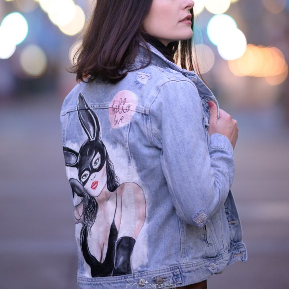 Vintage Denim Jacket Lady Bunny Women's M Size Hand Painted Art - Picture 4 of 6